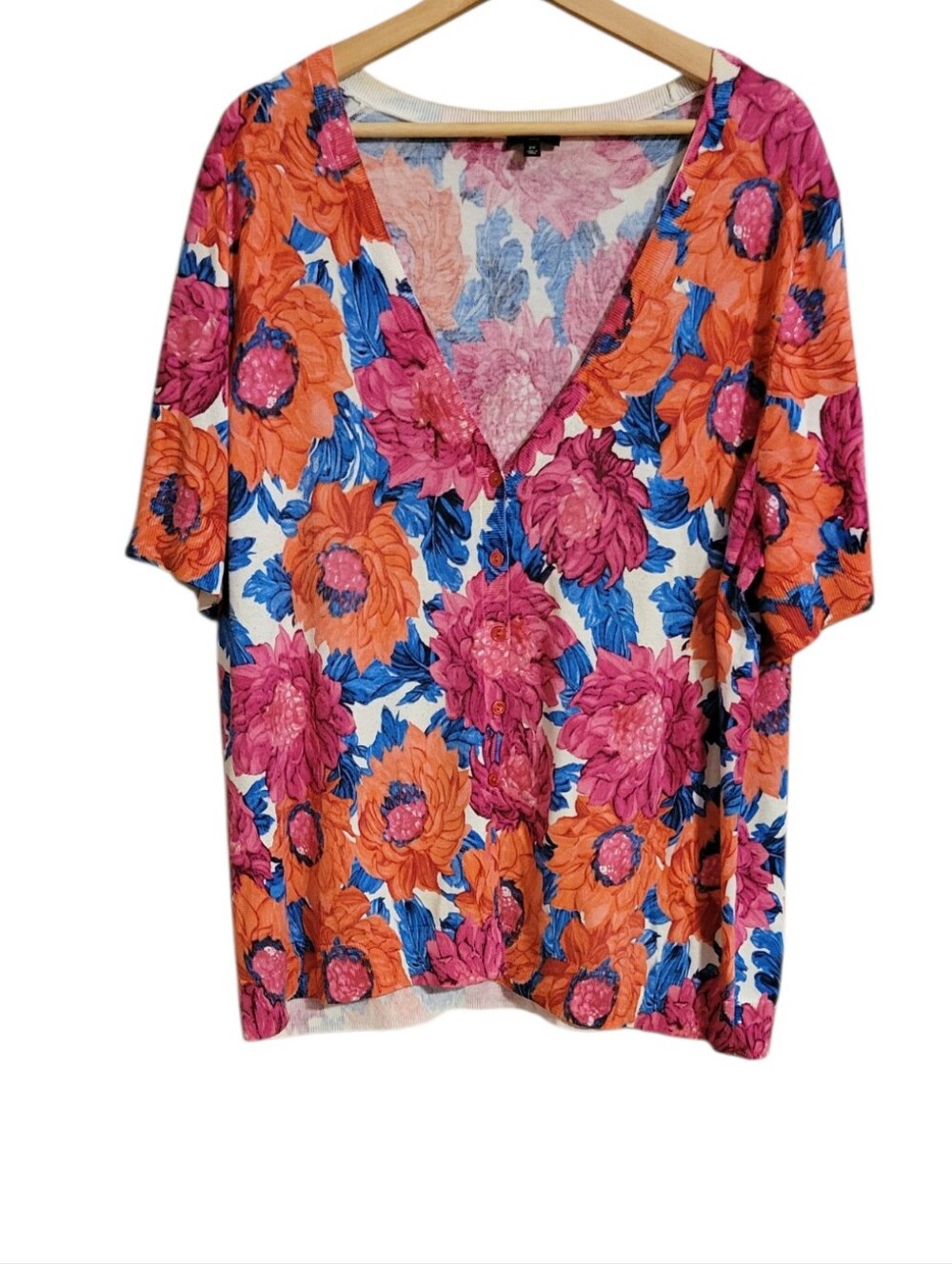 Talbots Floral Short Sleeve Knit Cardigan